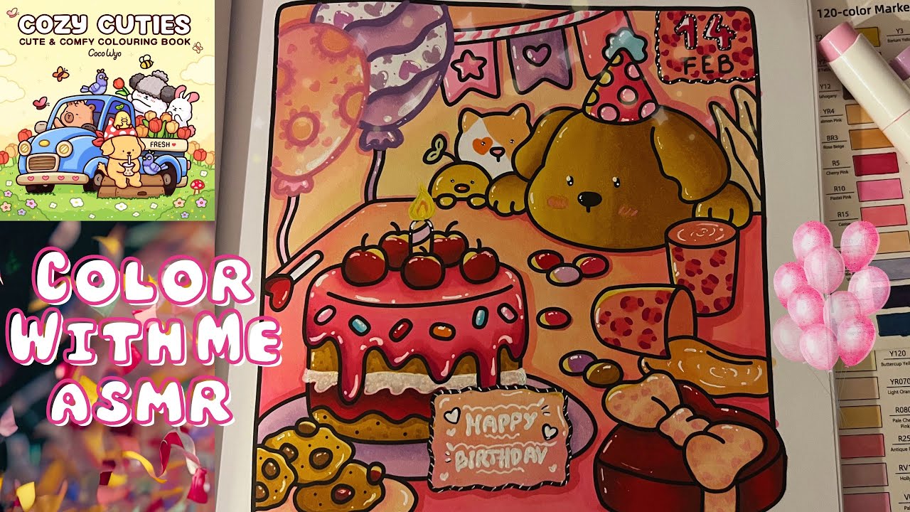 Color With Me (ASMR) 🎂 ‘Cozy Cuties’ by Coco Wyo using Ohuhu markers 💕 