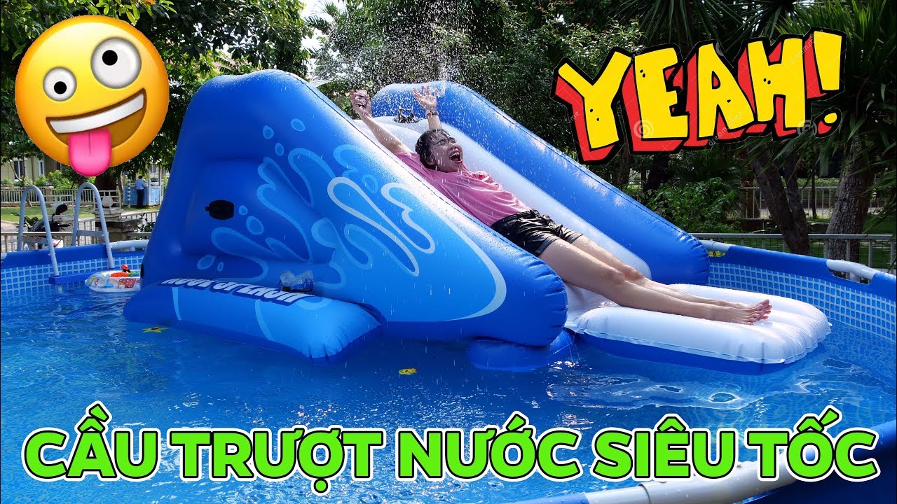 Đồ Chơi Cầu Trượt Nước Siêu Tốc Trên Bể Bơi Khổng Lồ