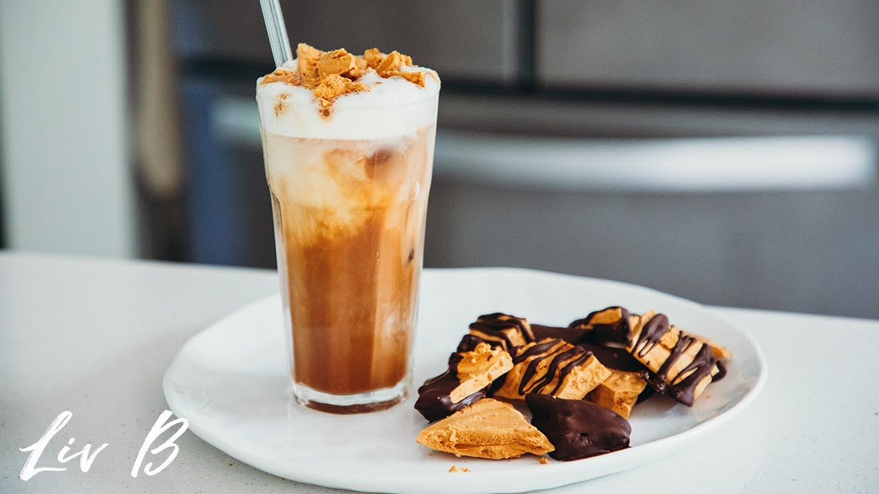 Vegan Honeycomb Latte & Homemade Crunchie Bar Sponge Toffee Chunks | The Coffee Shop Series