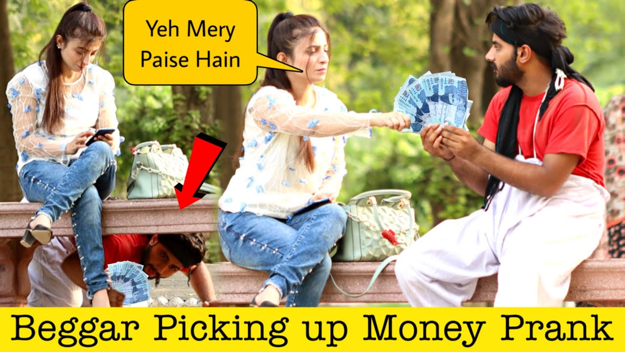 Beggar Picking up Money with a Twist Prank 