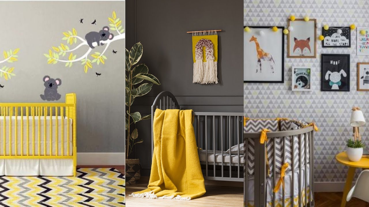 Grey and Yellow Nursery Decor Ideas. Cheerful Design Nursery Room.