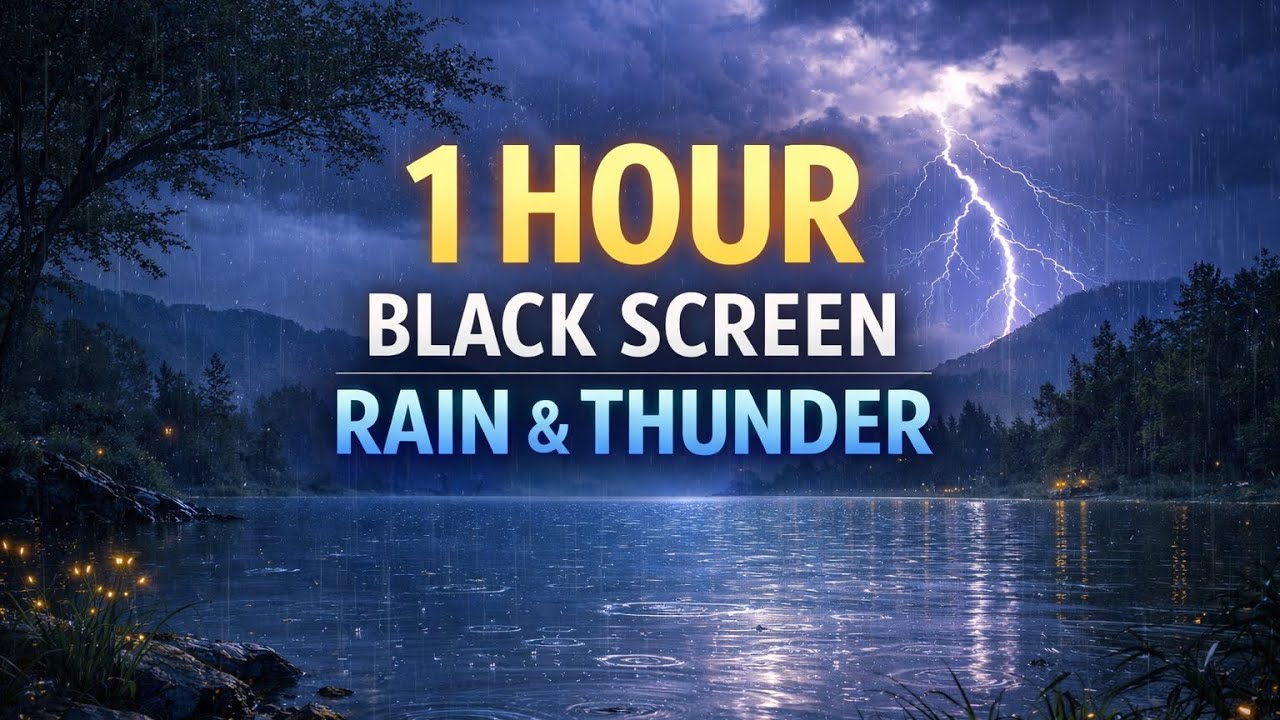 1 Hour Black Screen Rain & Thunder 🌧️⚡ Deep Sleep, Relaxing Sounds, Stress Relief