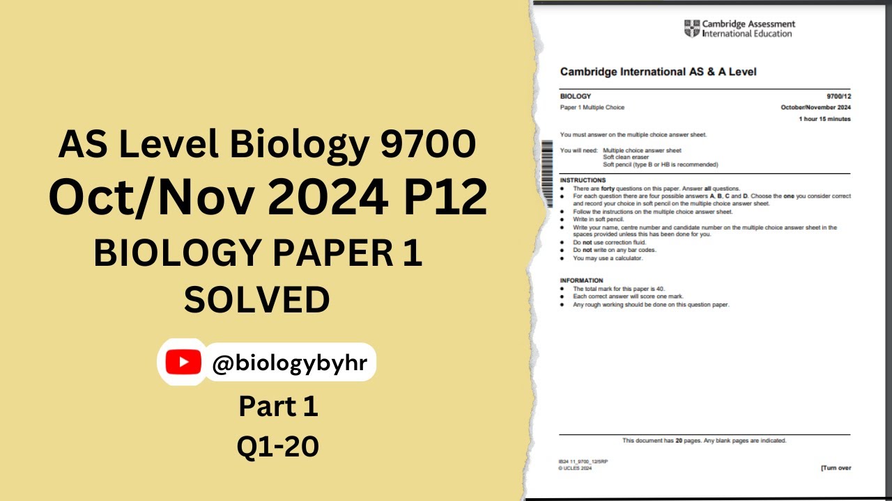AS Biology 9700 | Oct/Nov 2024 Paper 12 | Past Paper Solution | Part 1 |  @biologybyhr  ​