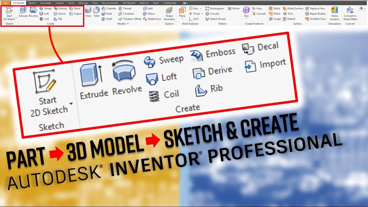 AUTODESK INVENTOR EVERY BUTTON EXPLAINED! Part - 3D Model - Sketch & Create panels