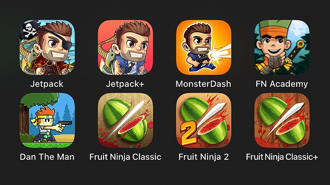 8 игр Halfbrick Studios — Jetpack Joyride, Monster Dash, Fruit 1-2, Ninja Math Master, Dan The Man