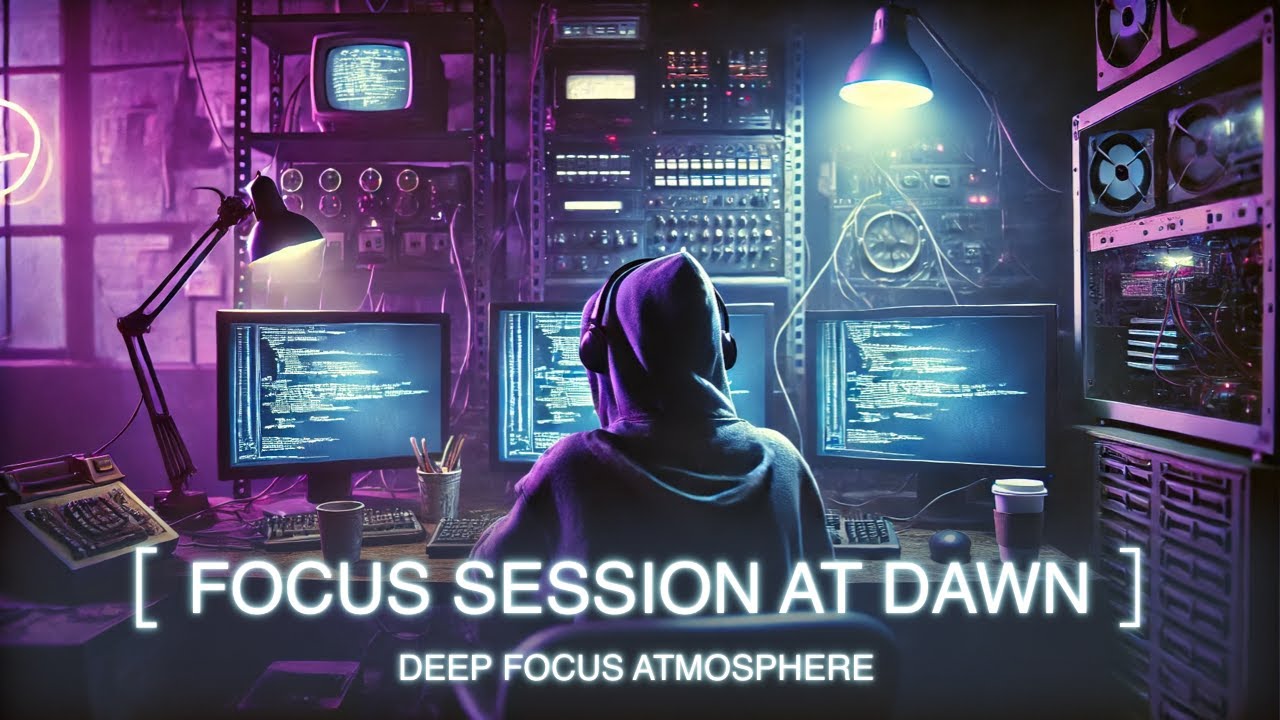 Cyberpunk Coding Room at Dawn | Ambient Focus Music for Productivity & Deep Work