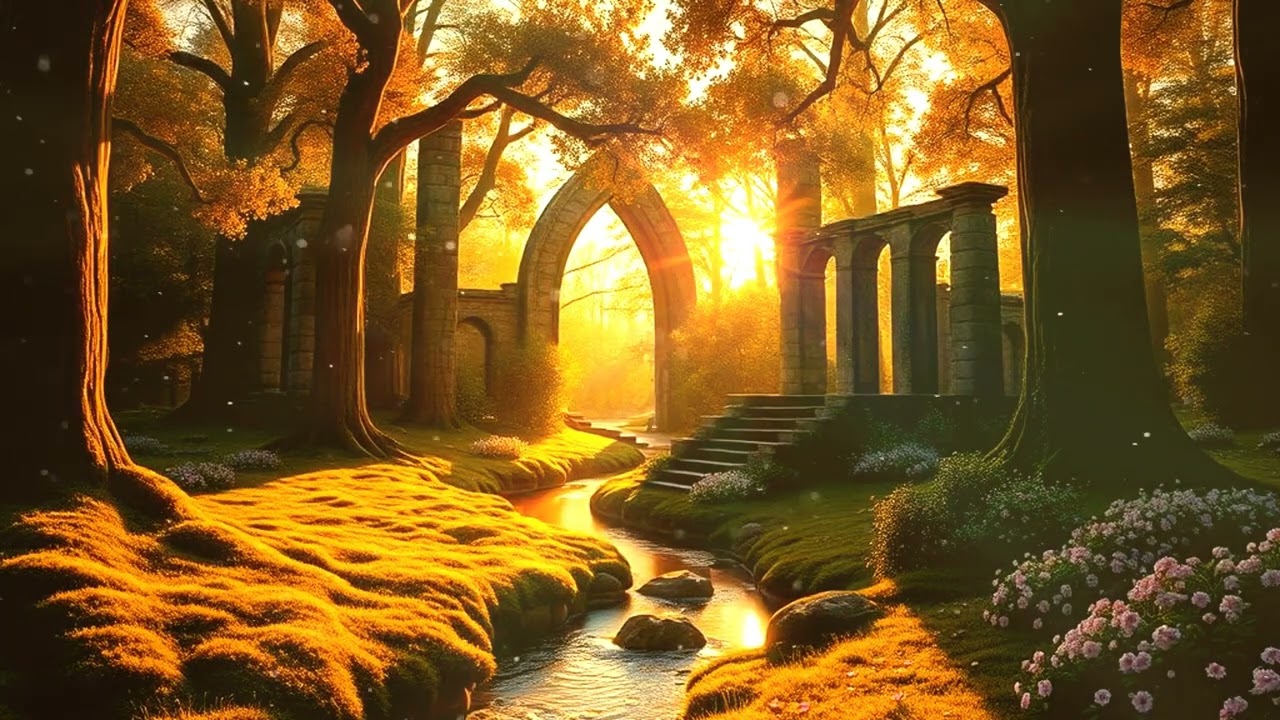Sunset Forest Temple | Calm Your Mind & Relax ✨ Ambient Music for Focus, Study & Inner Peace