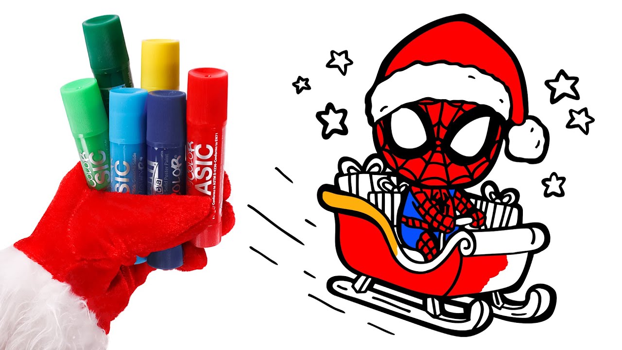 Dibuja y Colorea a SPIDEY en el trineo de PAPÁ NOEL 🎅🛷 ¡Feliz Navidad!