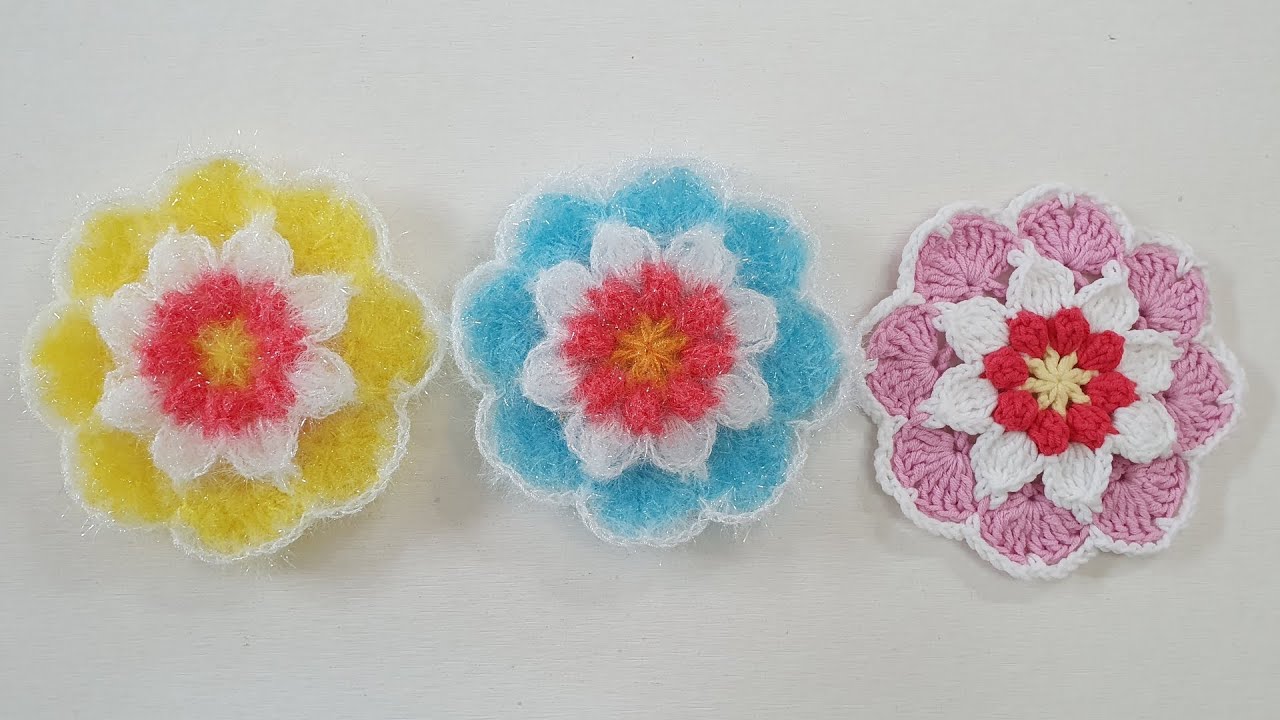 코바늘 수세미/  꽃속의꽃수세미  Crochet   flower dish scrubby