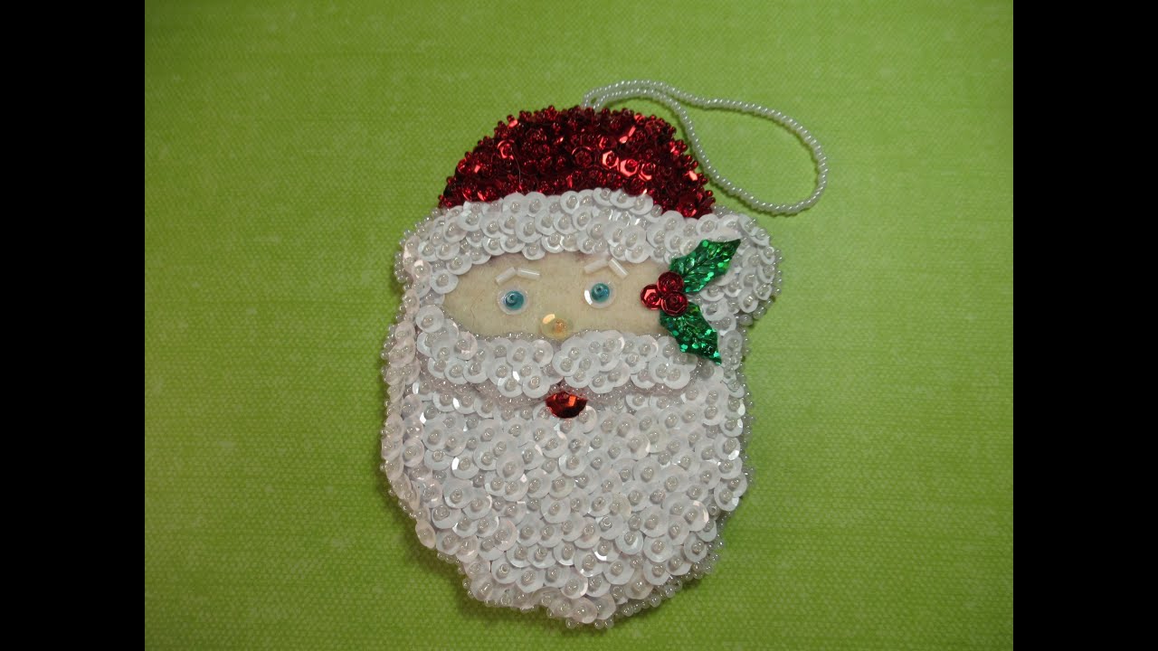 Santa Face beaded and sequined ornament , full tutorial