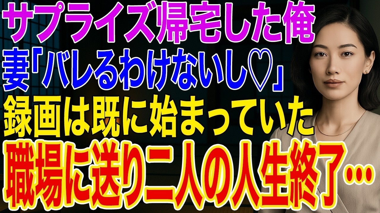 【修羅場】サプライズ帰宅した俺。風呂場から妻「バレるわけないし♡」俺「本当のサプライズはこれから」➡録画を職場に送り二人の人生が終了