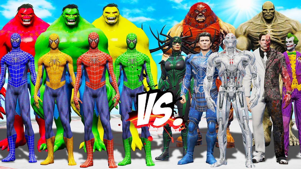 TEAM SPIDER-MAN & HULK 2099 COLOR VS TEAM SUPERVILLAIN - EPIC SUPERHEROES WAR