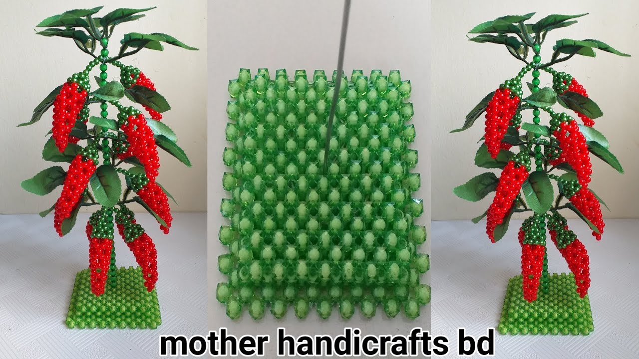 Beaded Chilli tutorial/Beaded Chillies tree/Beads Showpiece/পুতি দিয়ে তৈরী মরিচ গাছ টিউটোরিয়াল/ কাজ