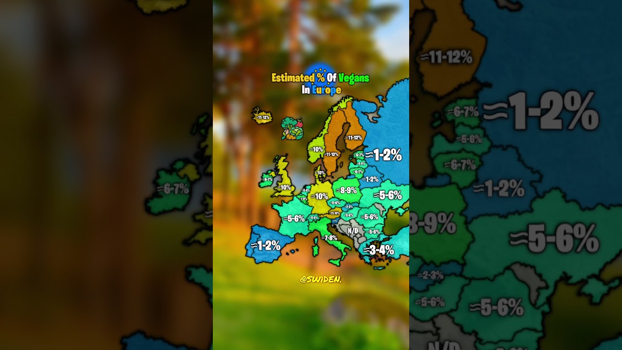 % of Vegans in Europe | #viralvideo #europe #mapping #vegan