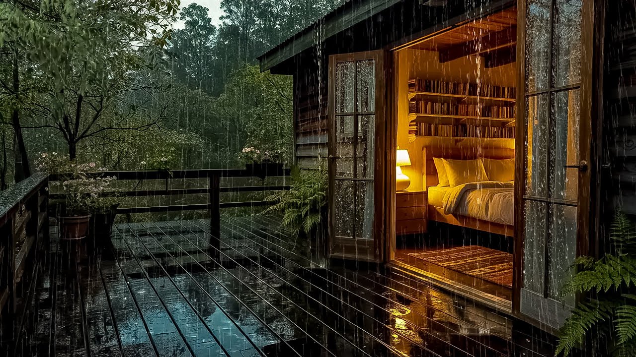 Best Rainfall by the Modern Forest Cabin 🌧️ Sleep Fast with Relaxing Rain Sounds