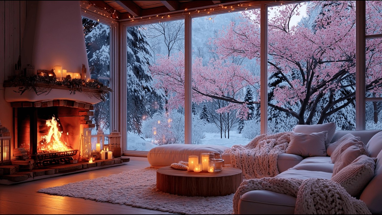 Piano Music for Relaxing Late Winter Nights 🌸 Fireplace Sounds