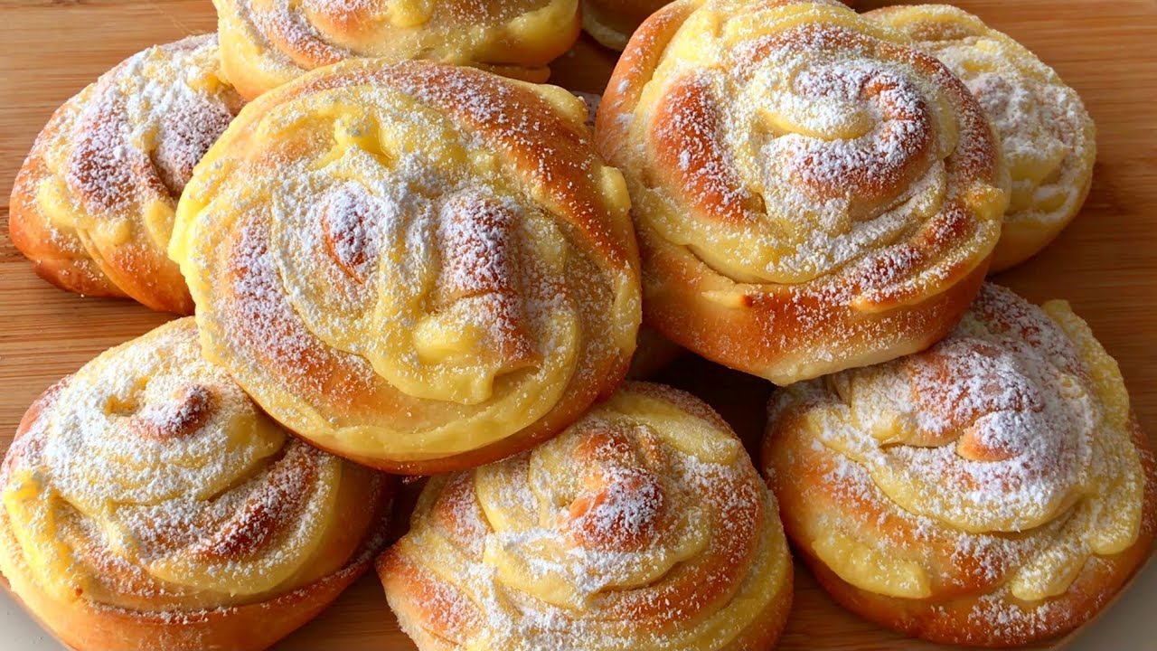 Mięciutkie drożdżówki z budyniem, przepyszne 😋 - Sweet & delicious pudding buns