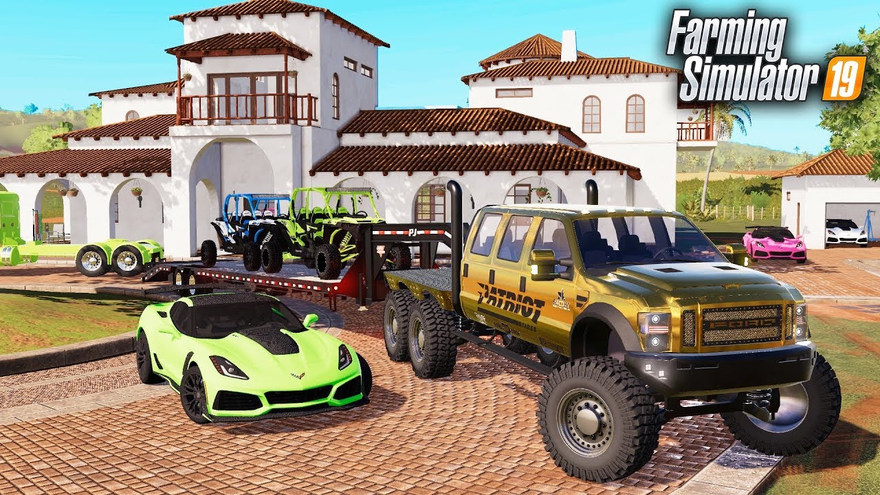 FS19- LIFE OF A BILLIONAIRE! BUYING MANSION, GOLD F-550 6x6, CORVETTE ZR1 & MORE