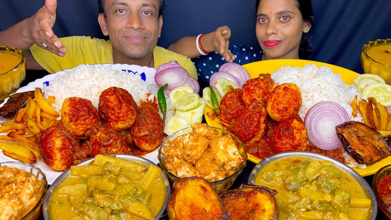 Eating Dal Bhat Paneer Masala Dal Jhinge Posto Aloo Aloo Baingan Fry & Egg Curry | Eating Show