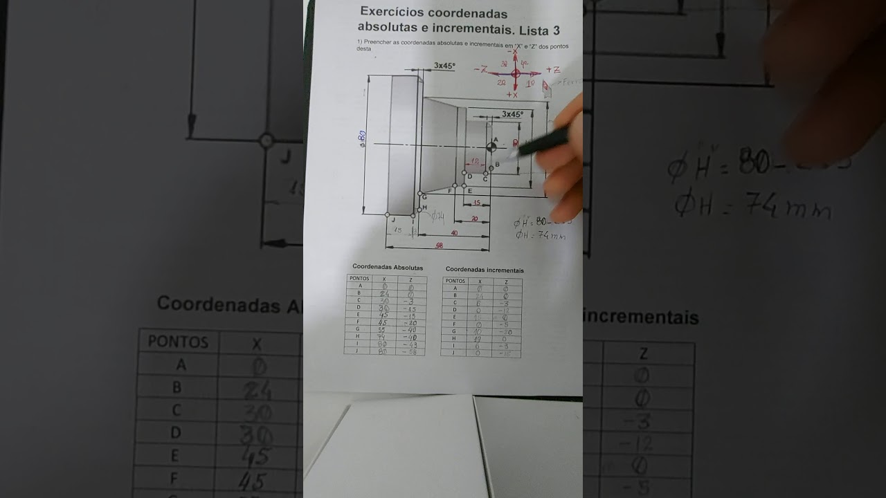 Exercícios de coorfenadas absolutas e incrementais