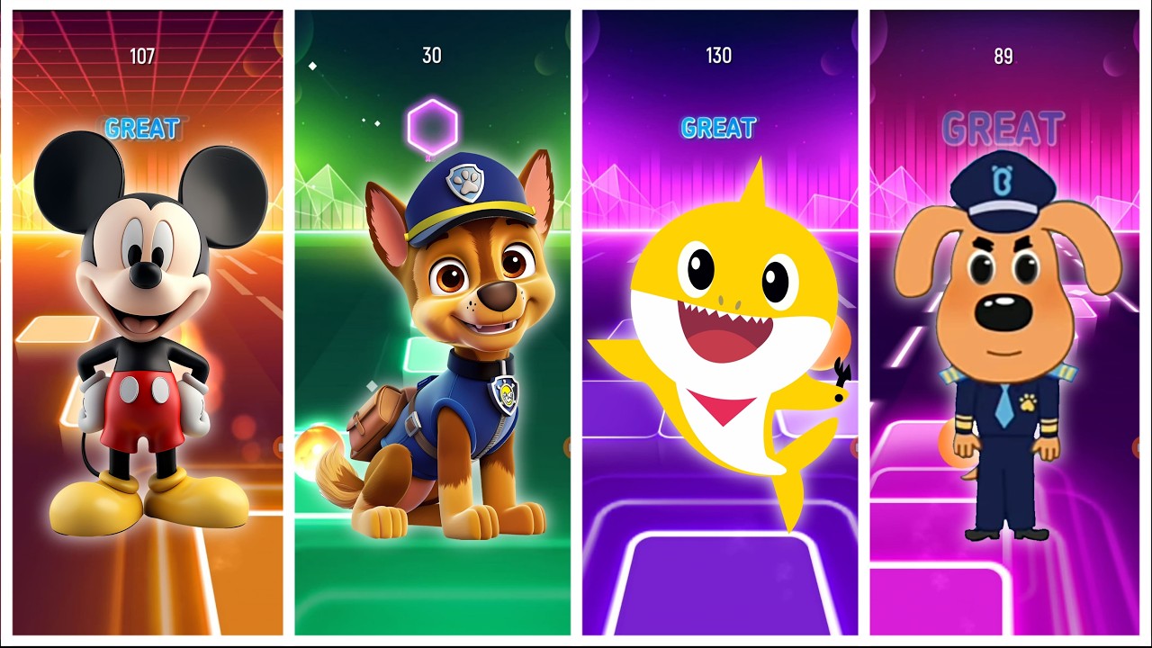 Mickey Mouse - Paw Patrol - Baby Shark - Sheriff Labrador | Tiles Hop Beats