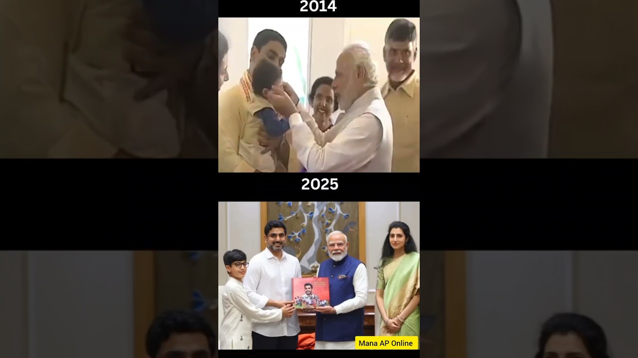Nara Lokesh family meet PM Narendra Modi 2014 & 2025 Nara Brahmini Nara Devaansh