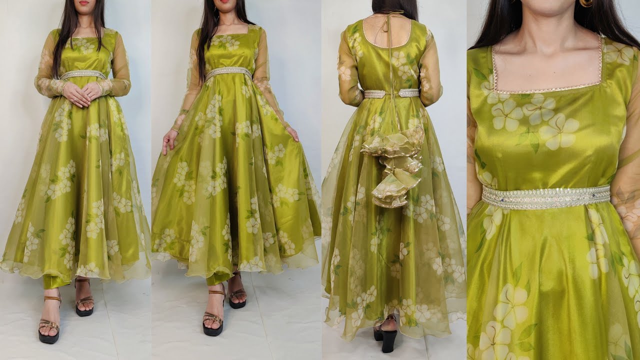 Raksha bandhan special anarkali organza frock cutting and stitching/umbrella frock cutting #dress