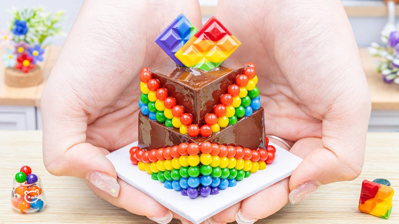 Amazing Mini Rainbow Chocolate Cube Cake 🌈🍫 Satisfying Mini Cake Decorating | Amazing Cake