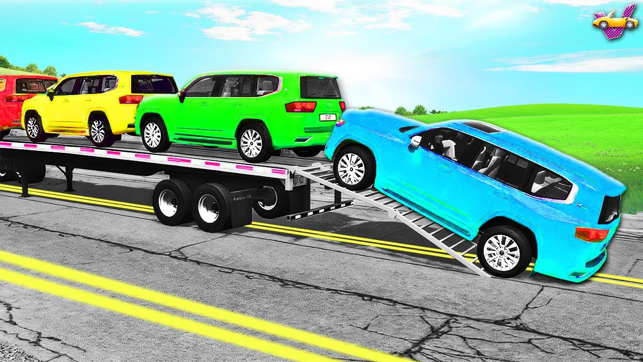 LITTLE Car Carrier Truck vs GIANT Speed Bumps – Big vs Little Fun – BeamNG Ep.6 🏁