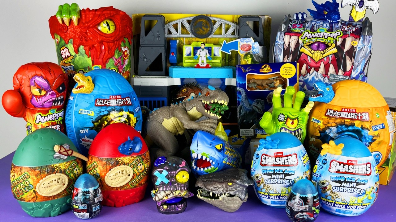 Jurassic World Unboxing Review Asmr Colorful Dinosaur ZURU Smashers Captivz Surprise Eggs Collection