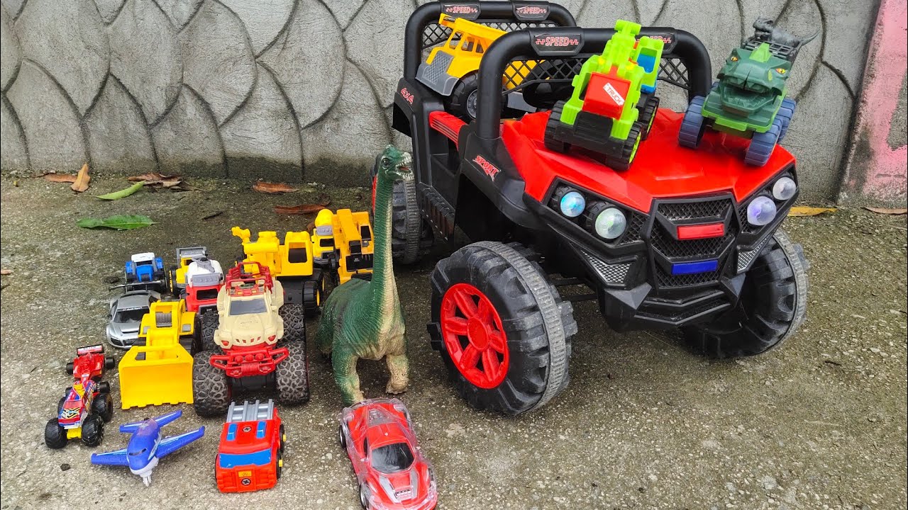 Mobil truk Excavator bulldozer tractor monster truck  crane concrete mixer and airplane car dinosaur