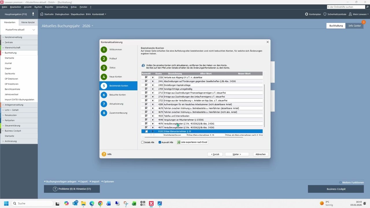 Kontenaktualisierung in Lexware buchhaltung