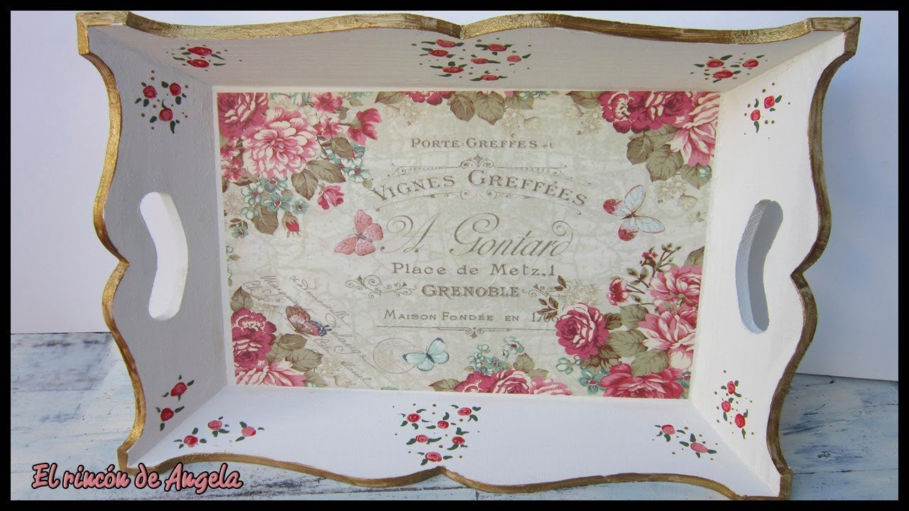 Decoupage con papel de arroz para decorar una bandeja de madera-Conideade
