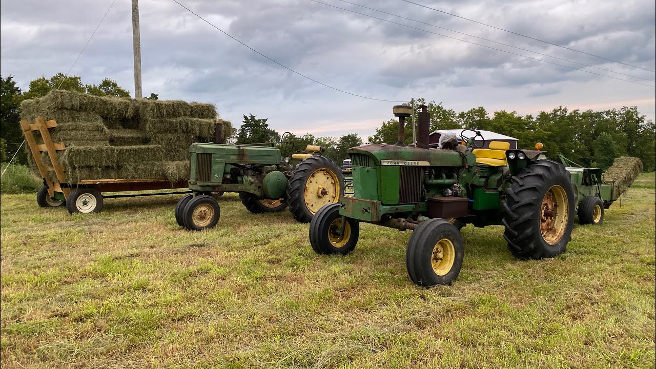 Square Baling Hay With Vintage John Deere Tractors and Equipment