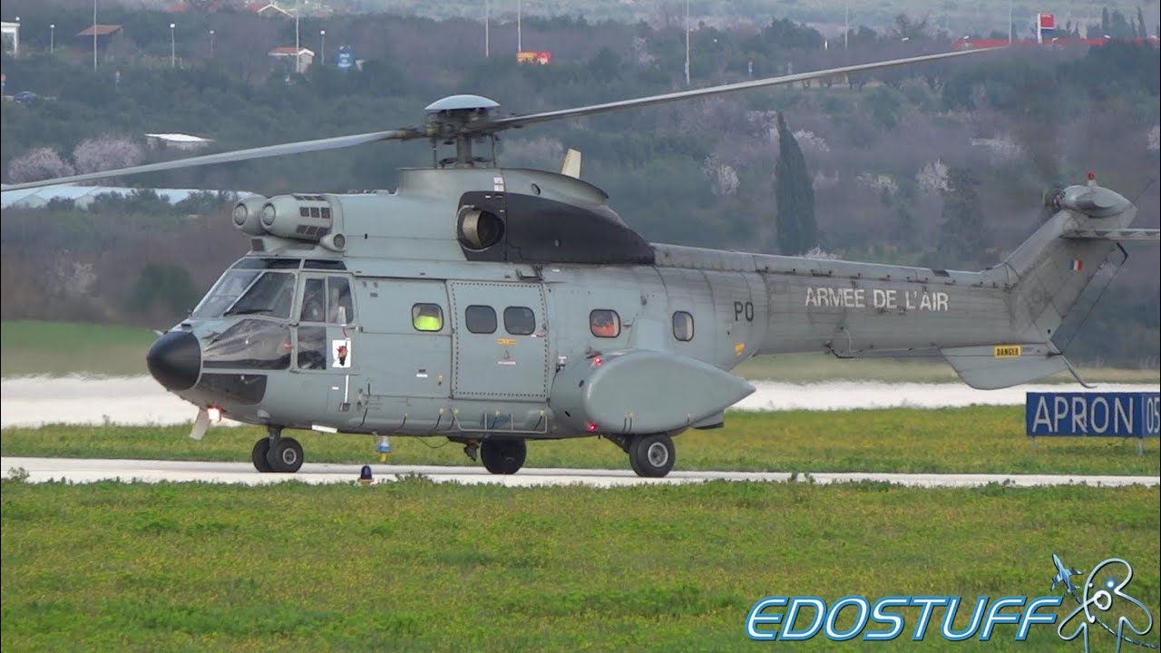 RARE! Aerospatiale AS-332C Super Puma - French Air Force - Takeoff from Split airport SPU/LDSP