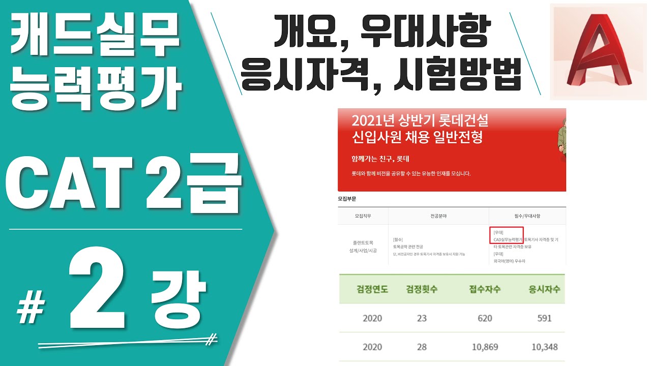 [CAT2급-02강] 개요, 신입 채용 시 자격증 보유자 우대, 시험 방법  (캐드실무능력평가-한국생산성본부)
