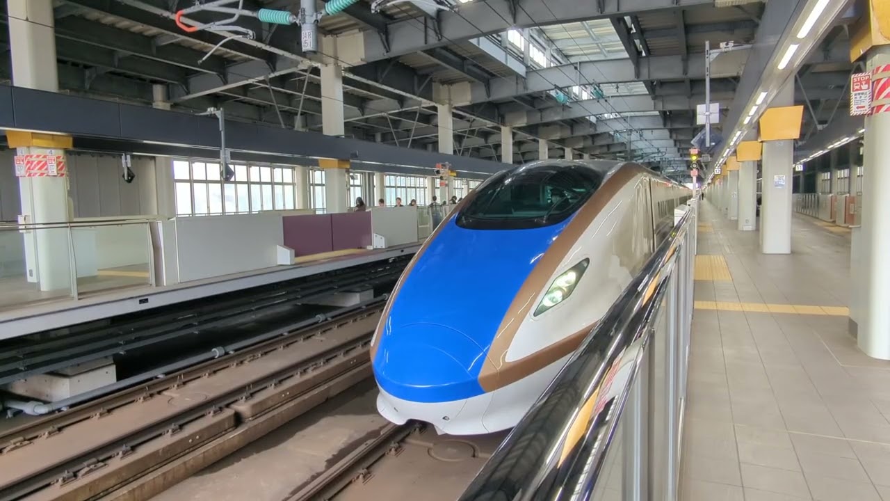 2026年3月20日北陸新幹線金沢(駅)12番のりば566Eはくたか566号(長野·)東京行き停車中→発車 E7系F41編成運行((回送列車)回送566E→)566Eはくたか566号(長野·)東京行き