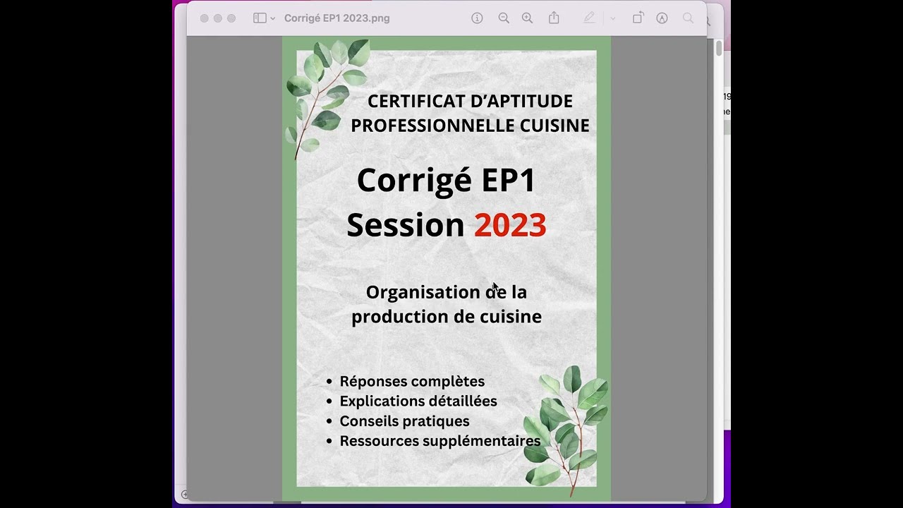 Corrig&eacute; de l'&eacute;preuve EP1 session 2023 - CAP cuisine candidat libre.