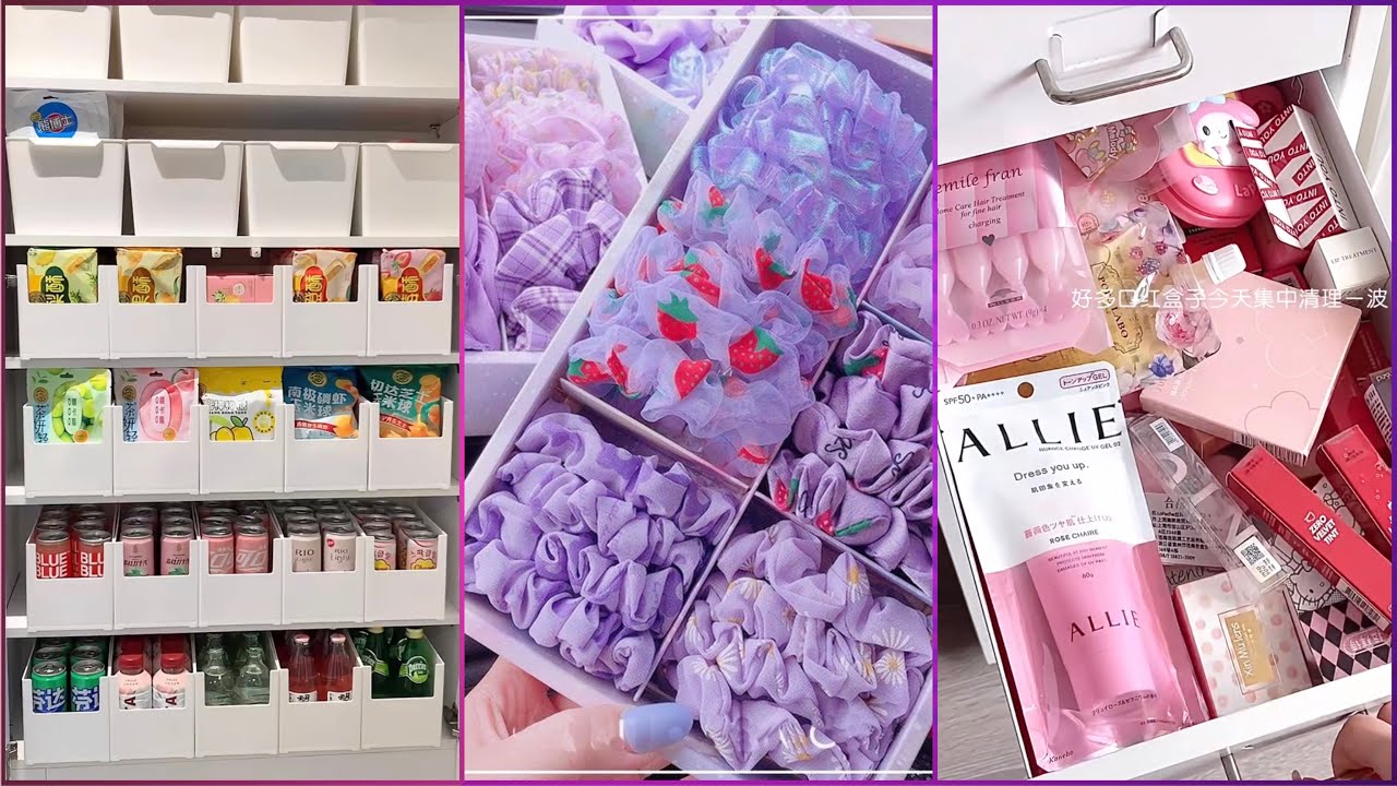 Purple Accessories Organizing🎀 | Kawaii Snacks Restocking | Makeup Products Organization✨