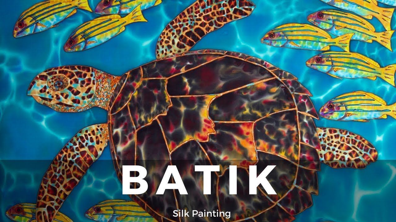 BATIK SILK PAINTING WITH JEAN-BAPTISTE - FINE ART -  SEA TURTLE