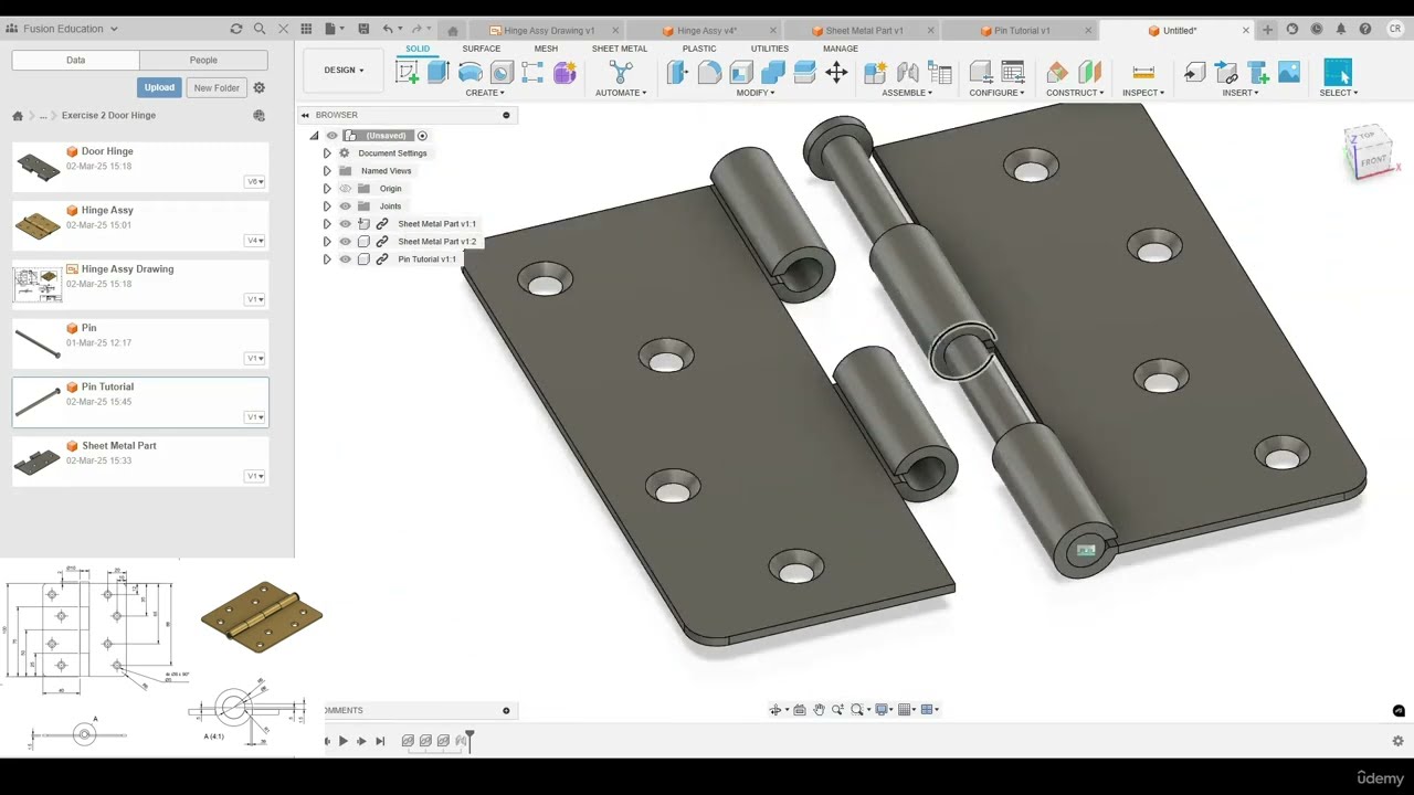 Practice Door Hinge In Fusion 360 || Autodesk Fusion 360 Training Tutorial 84