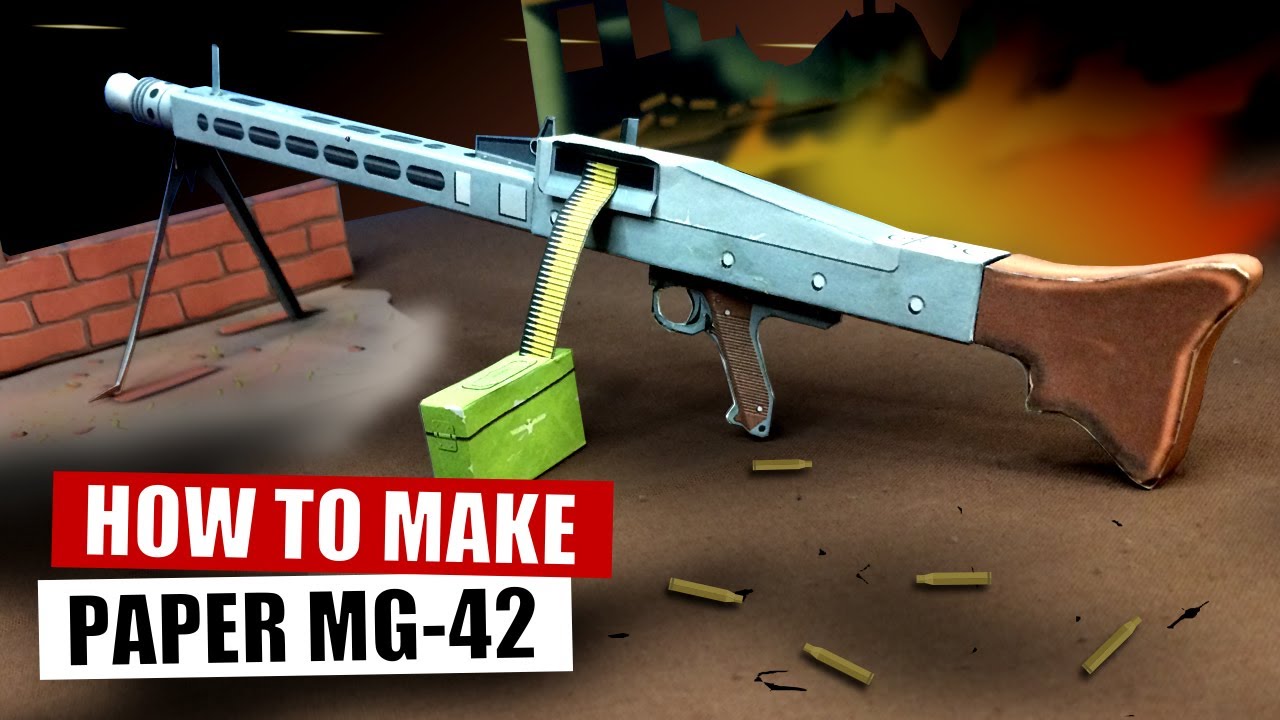 How to make paper machine gun MG-42 model, DIY Patronenkasten 34, cardboard gun MG 42 model building