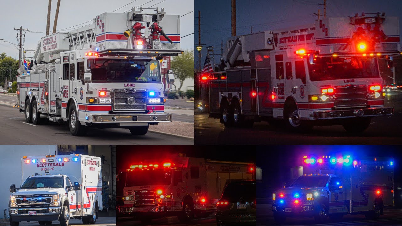 *Old & New* Ladder 602, *New* Rescue 605, 614, & HazMat 603 Responding Scottsdale Fire Department