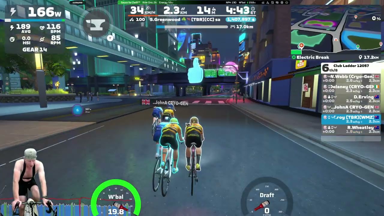 Zwift Club Ladder Zombies vs Rolling Renegades on Electric Break in Makuri Islands