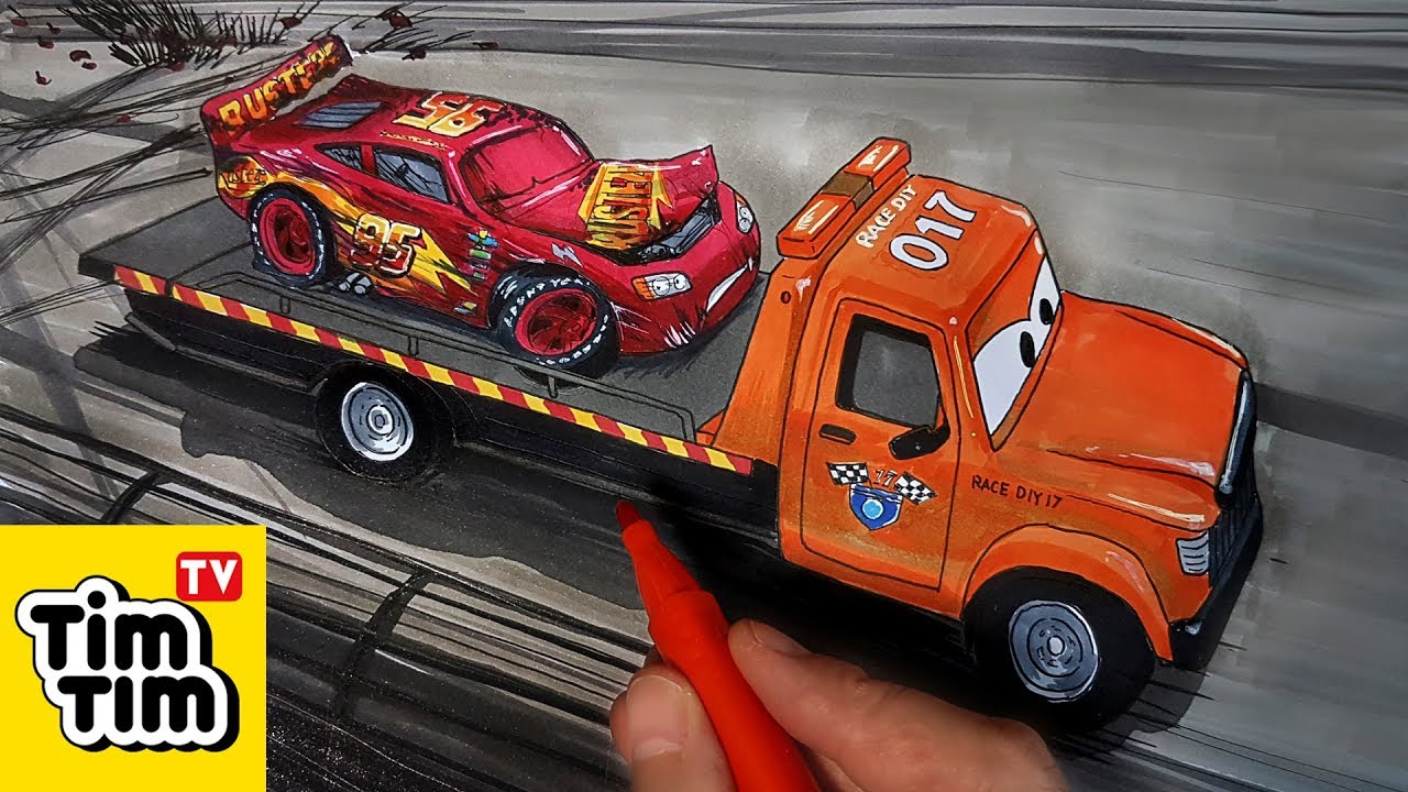 How to draw CARS 3 STU Scattershields Towing Injured Lightning McQueen | coloring pages for kids