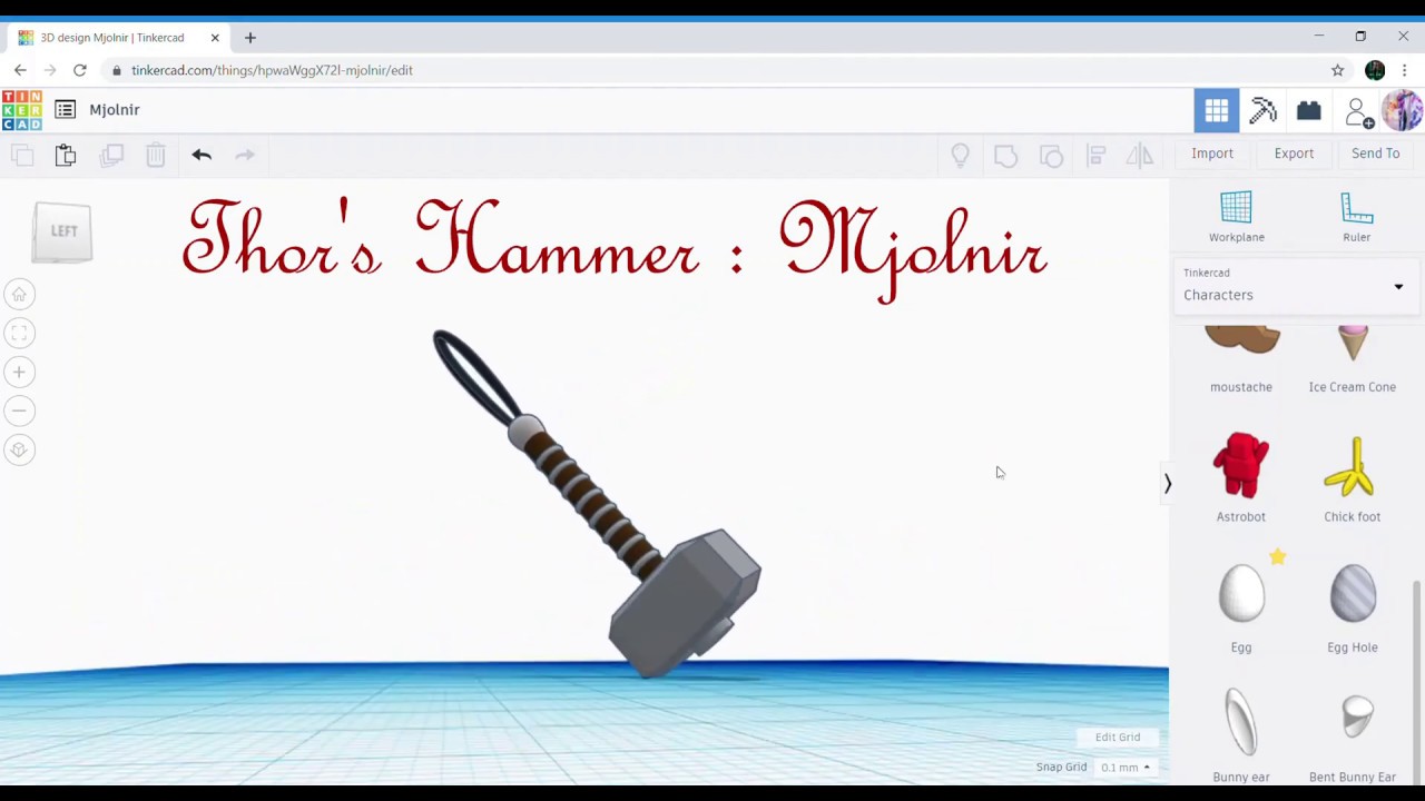 Designing Thor's Hammer Mjolnir in TinkerCAD | Tutorial | #thor #learning