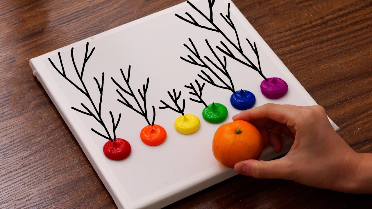 Easy Acrylic Painting With Orange🍊｜Painting For Beginners (1473)｜Oddly Satisfying
