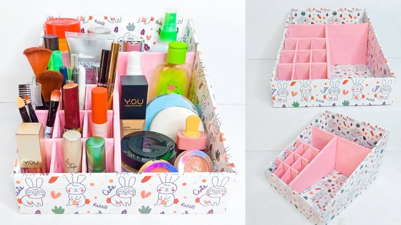 Makeup organizer ideas | Tempat Make Up dari Kardus bekas | DIY easy cardboard makeup | storage box