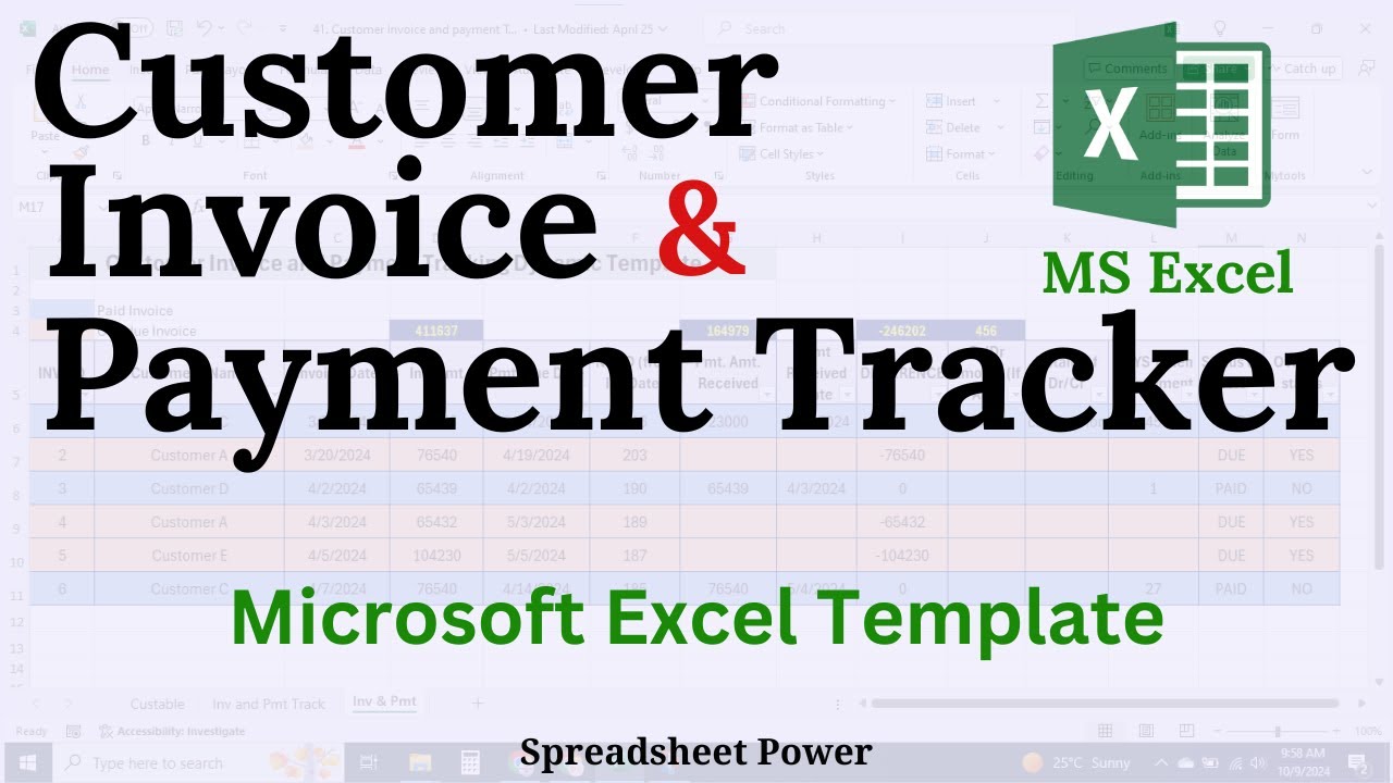 Customer Invoice and Payment Tracking Dynamic Template in Excel🔥