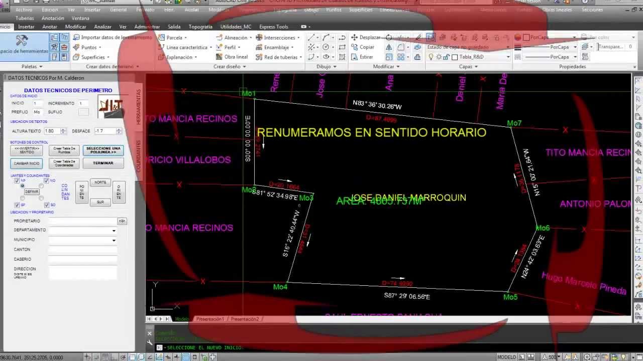 RUMBOS Y DISTANCIAS Y DESCRIPCIONES TÉCNICAS  RUTINA CREADA CON VB.NET